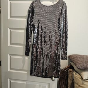 MICHAEL Michael Kors Silver Sequin Long Sleeve Dress